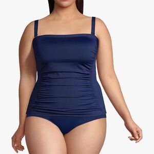 Lands' End Bandeau Tankini Swim Top Removable/Adjustable Straps-Navy-Women 20W